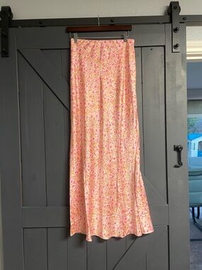 Pink Floral Maxi Skirt - Elegant Women's Flowing Skirt